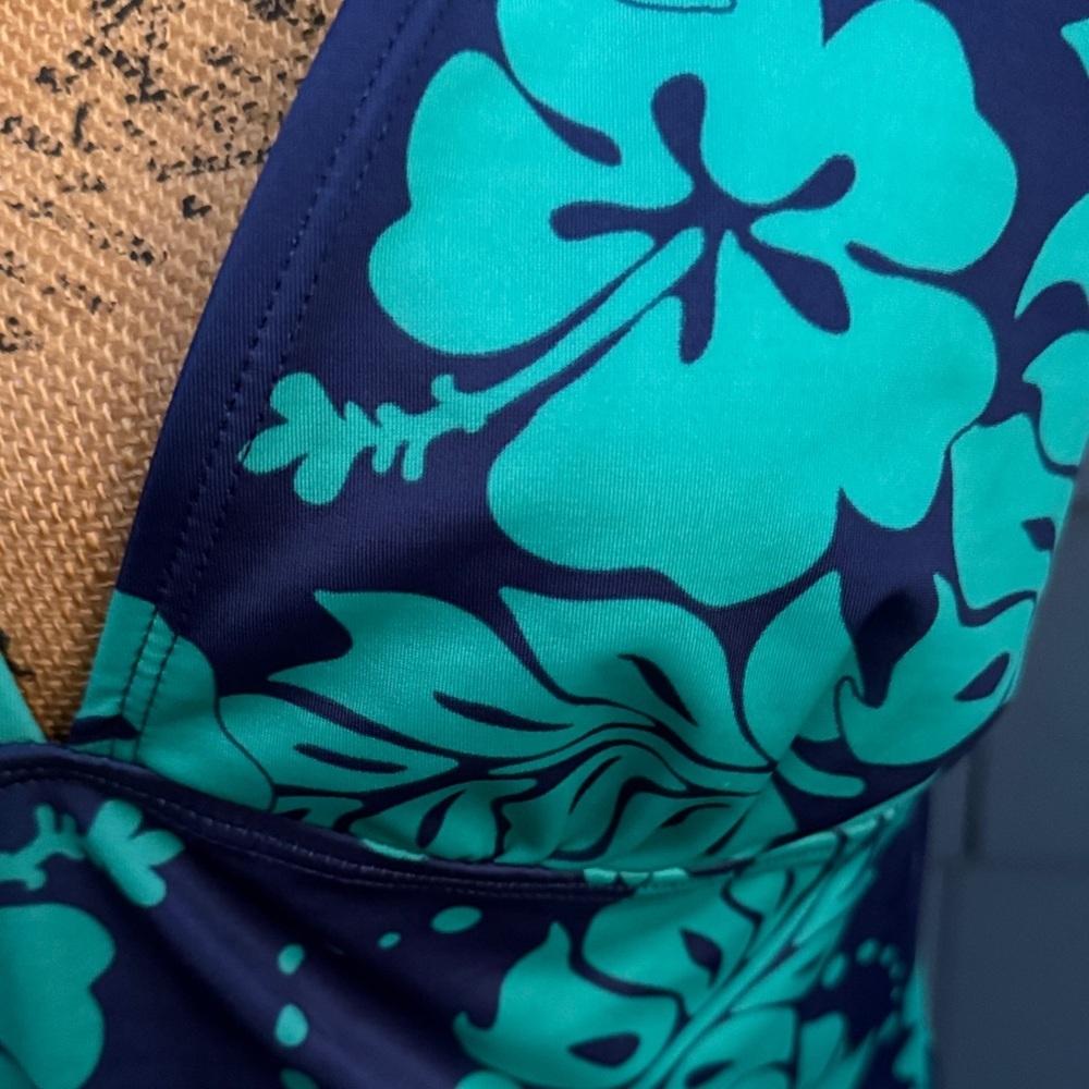Islander Teal and Navy Floral Halter Swim Coverup - Picture 4 of 6